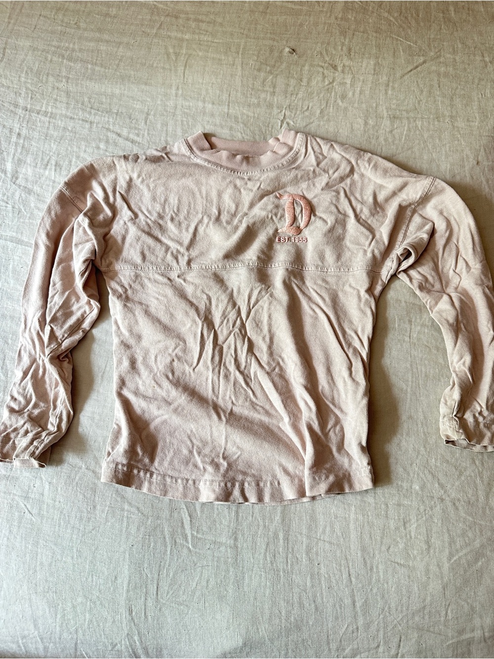 Light Pink Long Sleeve Tee with Subtle Embroidered 'D'
